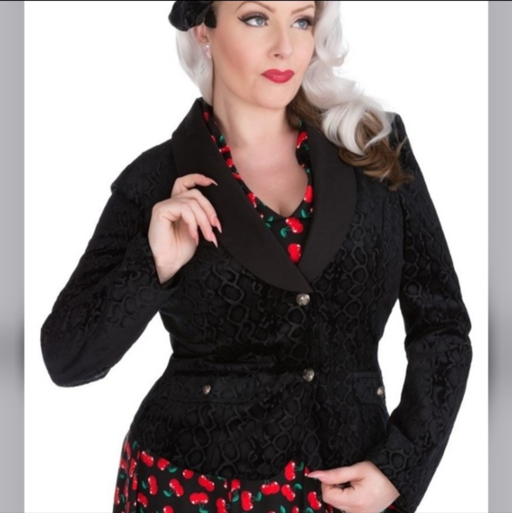 Hot Topic Black Snake Print Rockabilly Velvet Lounge Blazer ♥️ ⚘️🐍